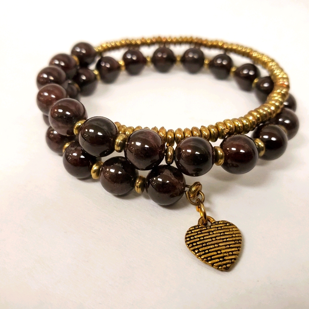 Handcrafted Genuine Garnet Beaded Bracelet w charm